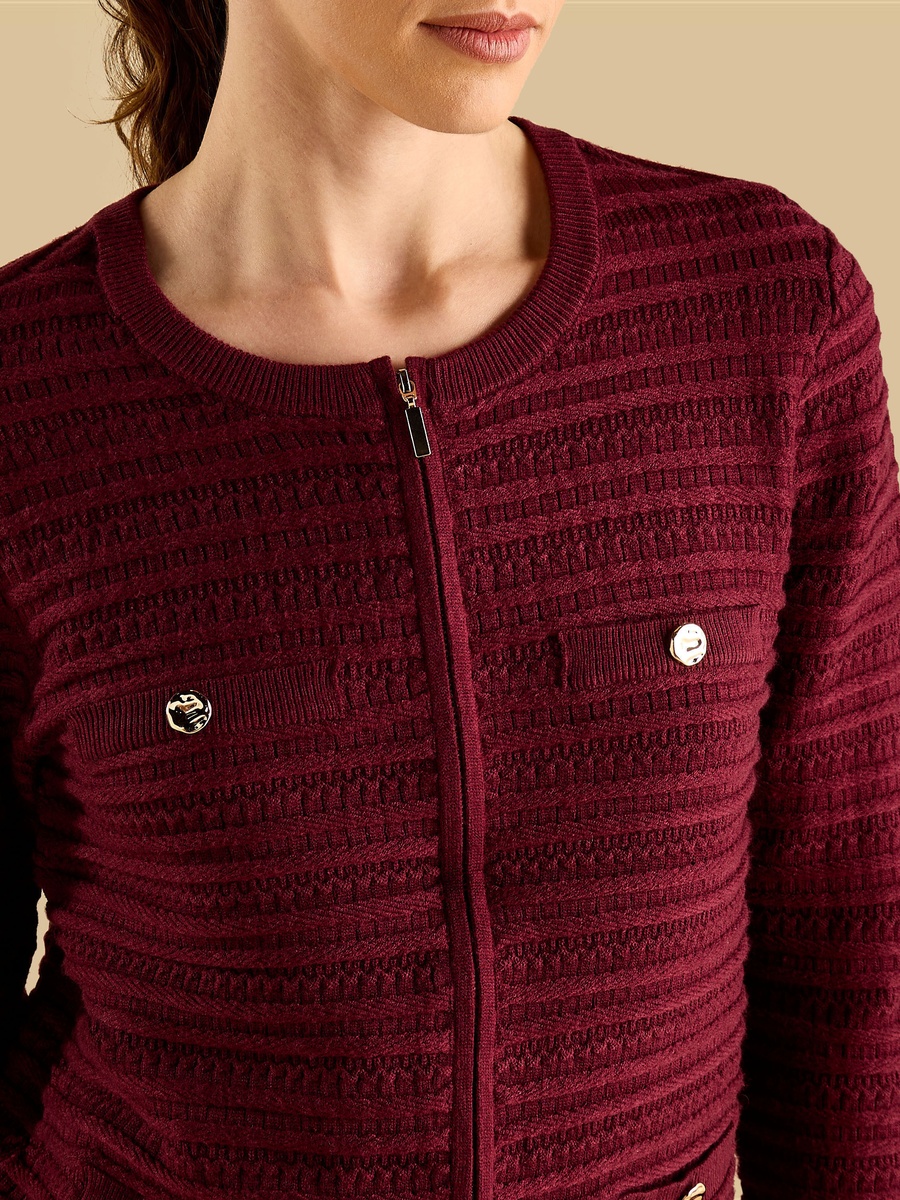 Textured Cardigan with Button Accent