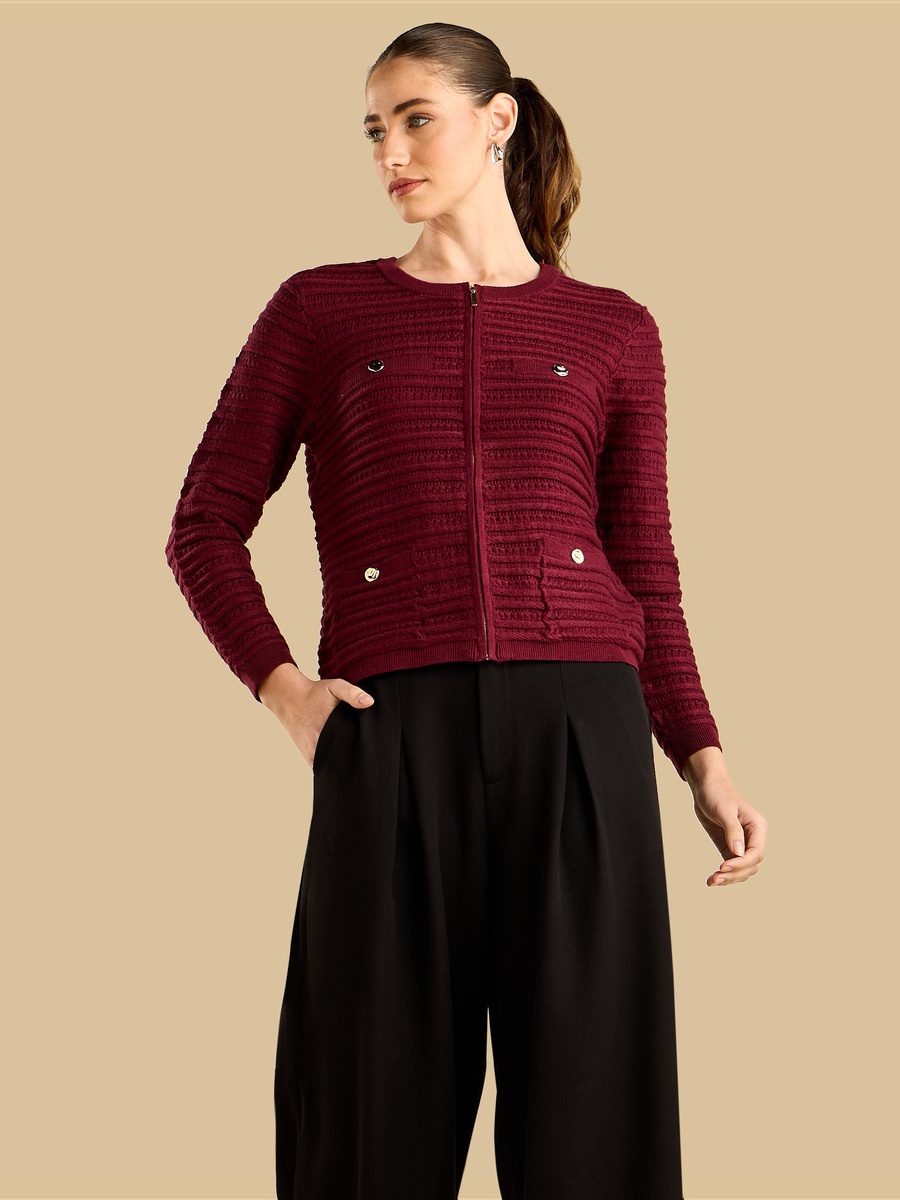 Textured Cardigan with Button Accent