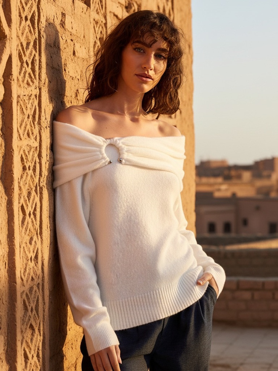Metal Accent Off Shoulder Sweater
