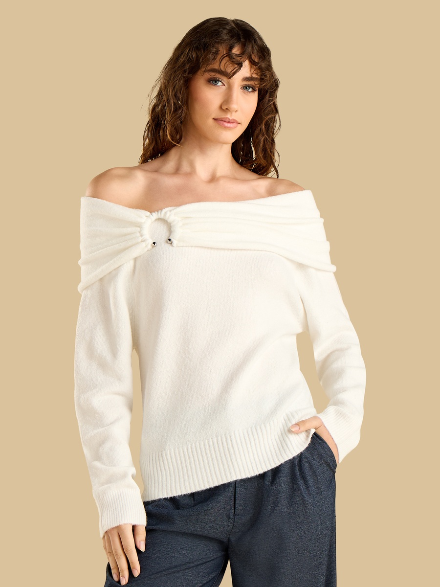 Metal Accent Off Shoulder Sweater
