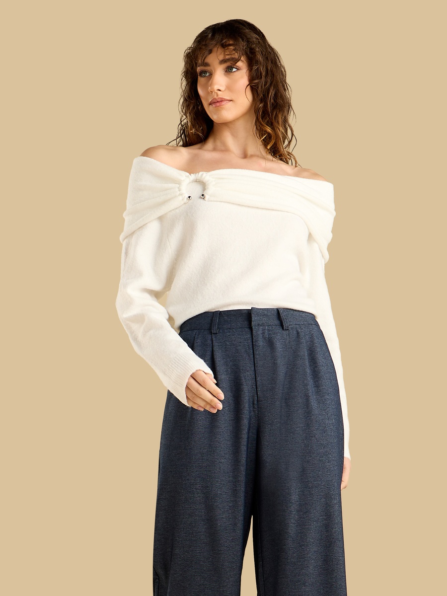 Metal Accent Off Shoulder Sweater