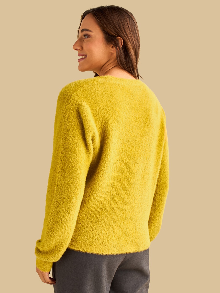 Faux Fur Textured V Neck Cardigan