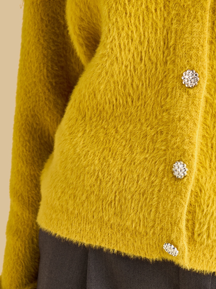 Faux Fur Textured V Neck Cardigan
