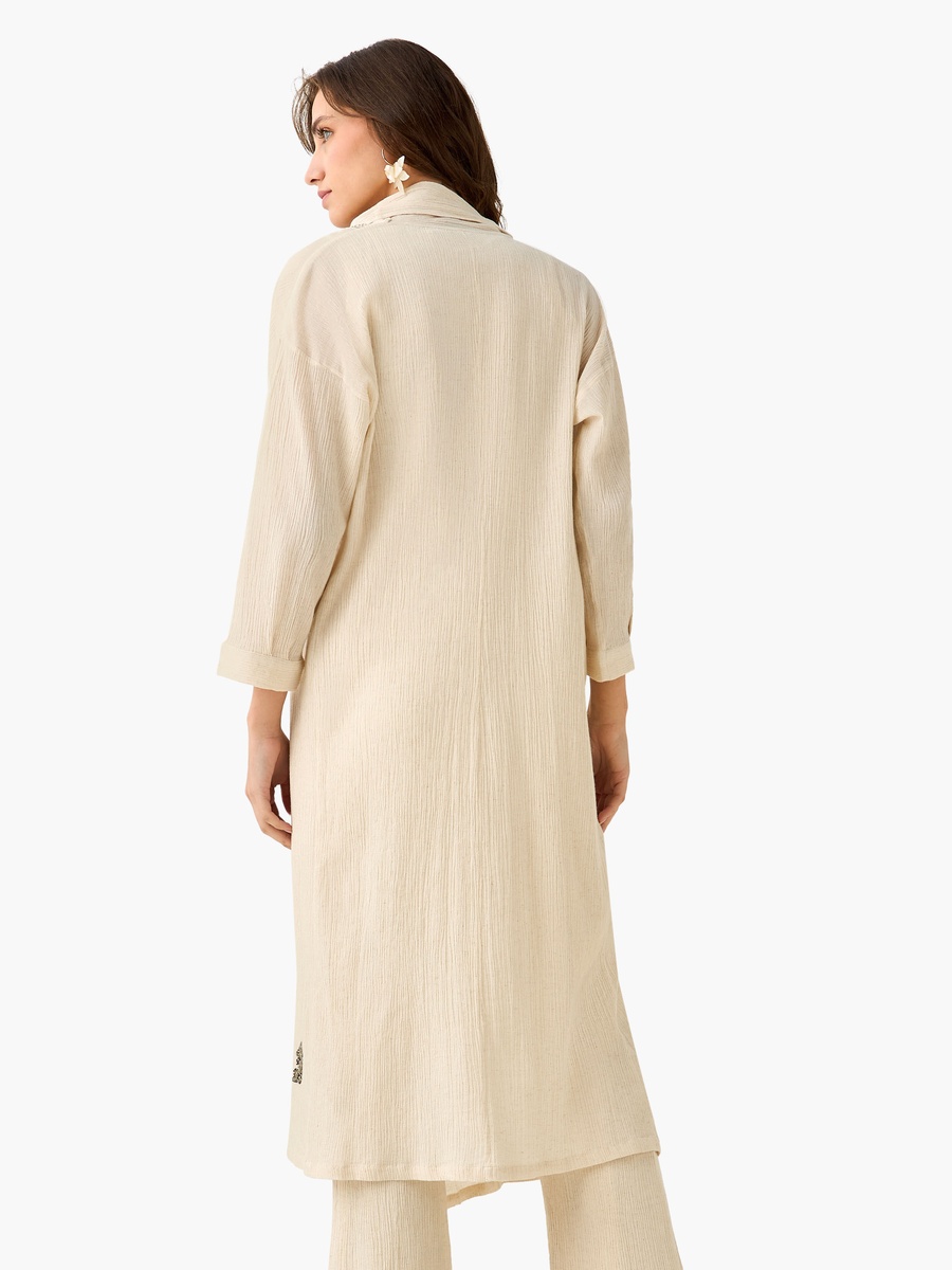 Regular Fit Viscose Open Front Shrug with Bead Embellishment