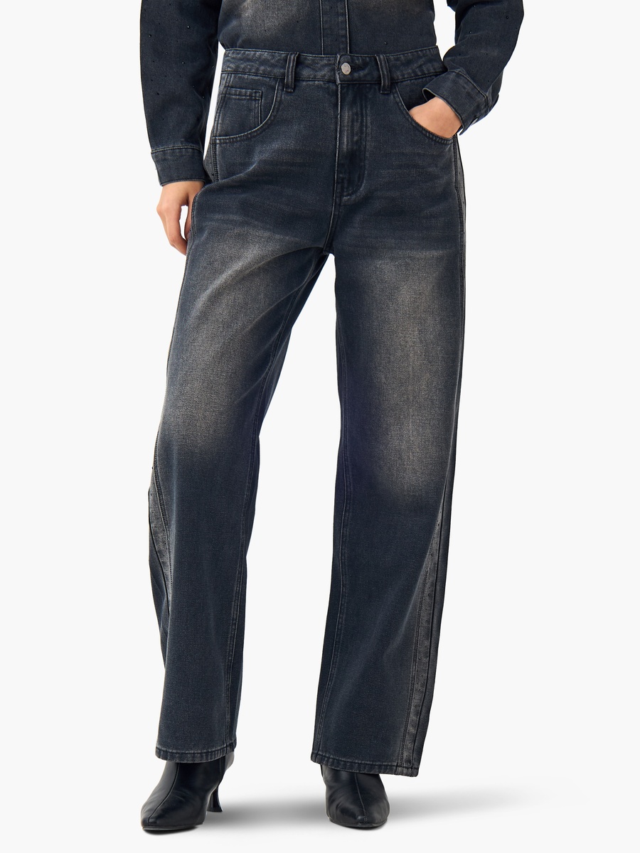 Wide Leg High-Rise Jeans with Embellished Detail