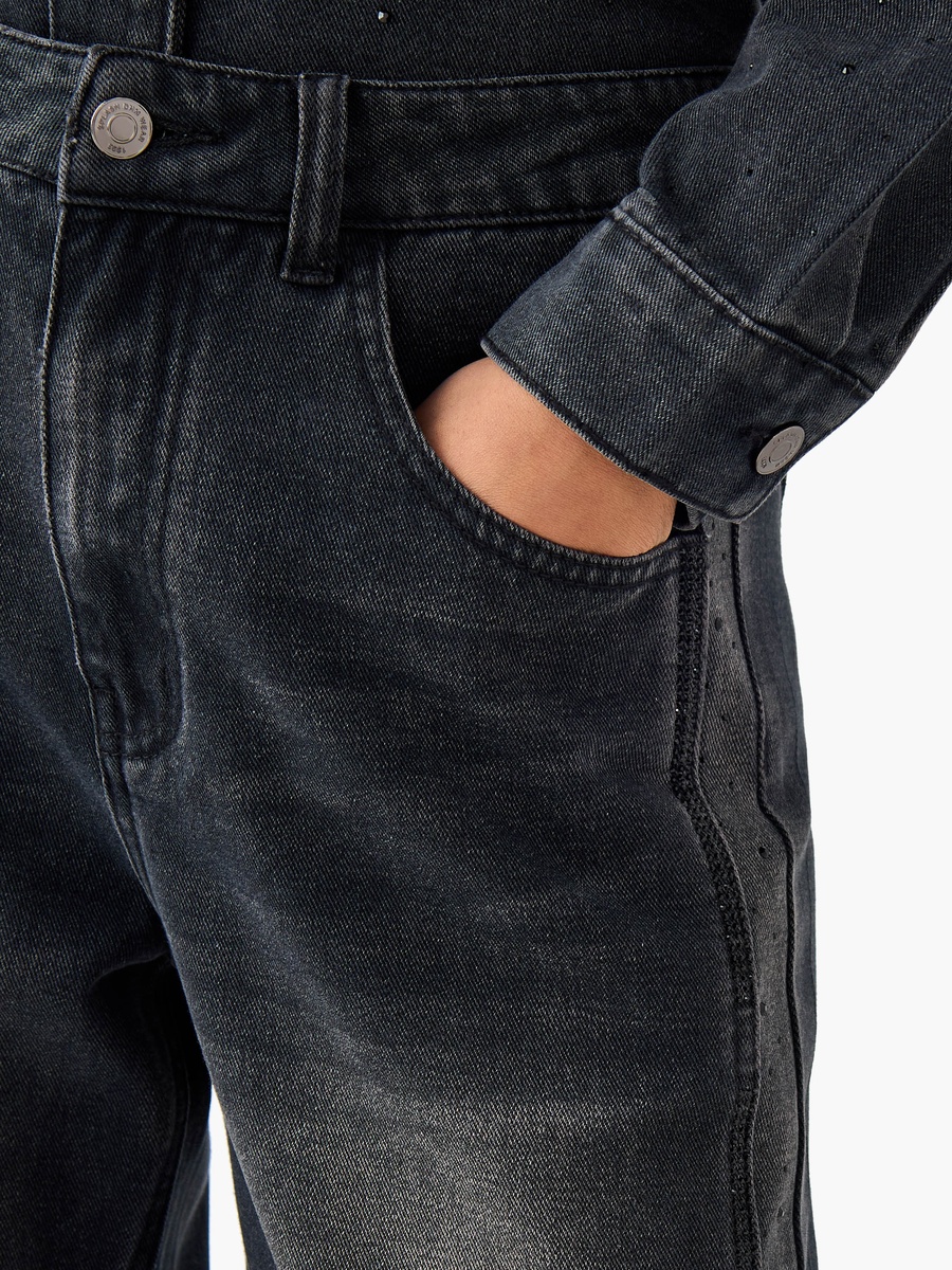 Wide Leg High-Rise Jeans with Embellished Detail
