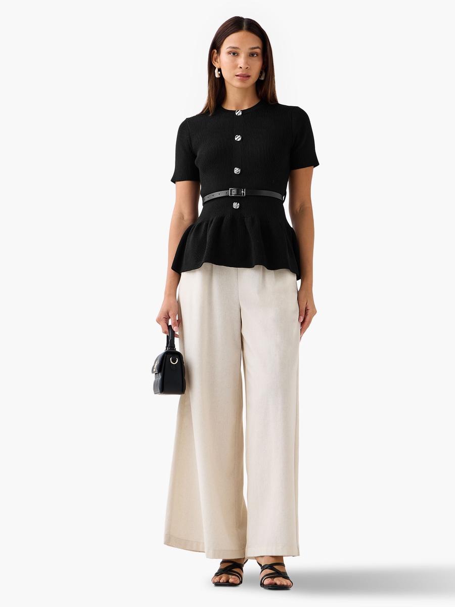 Solid Round Neck Peplum Top