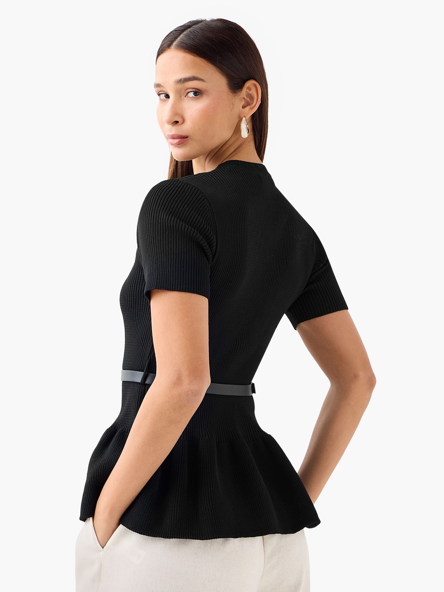 Solid Round Neck Peplum Top