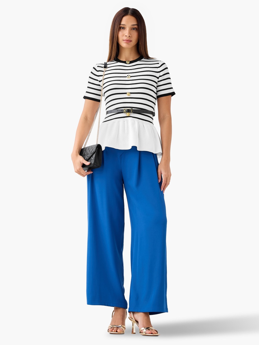 Striped Round Neck Peplum Top