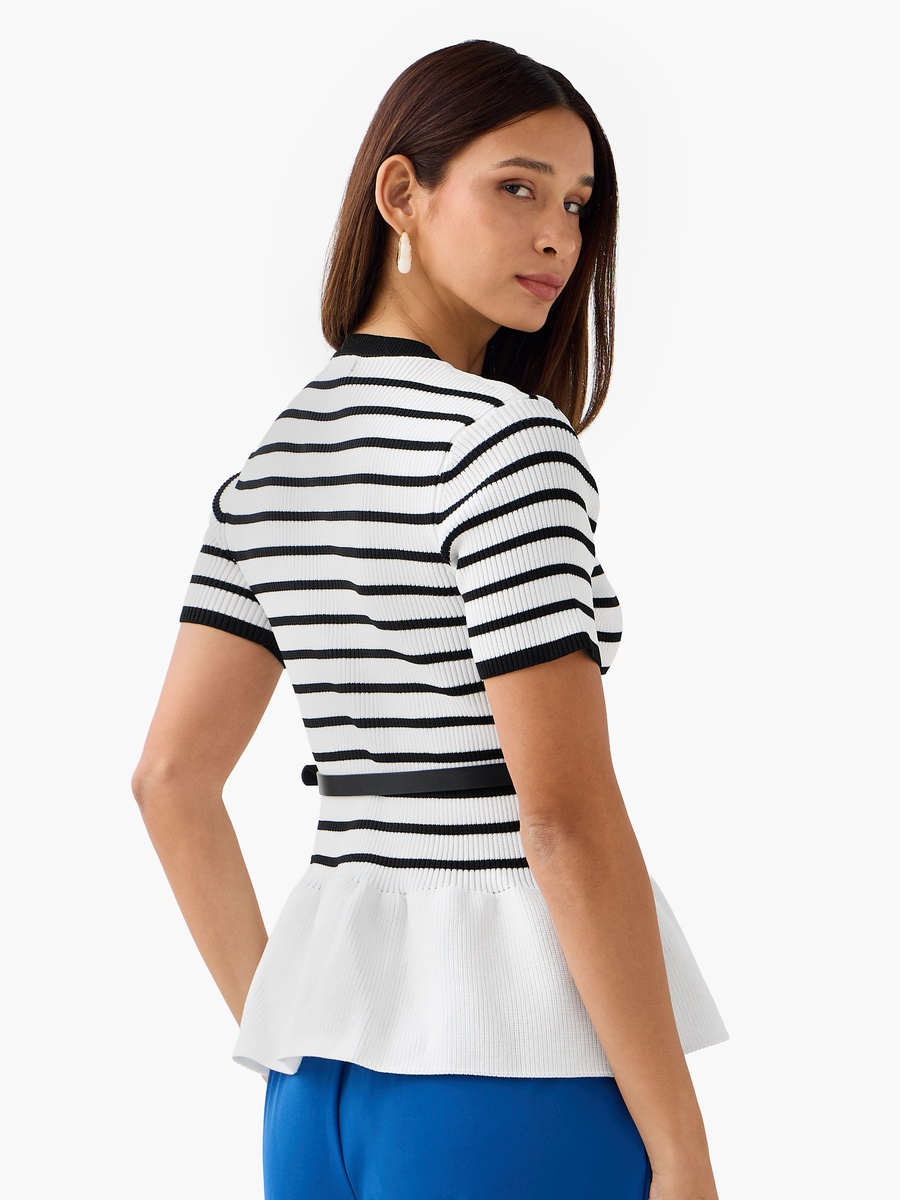 Striped Round Neck Peplum Top