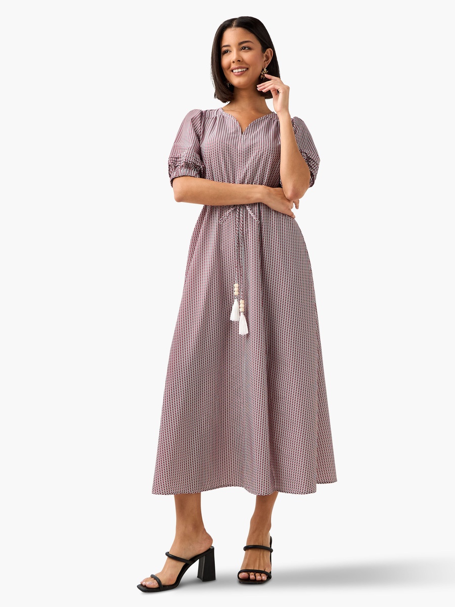 Geometric Print Women Dress with Tie-Ups