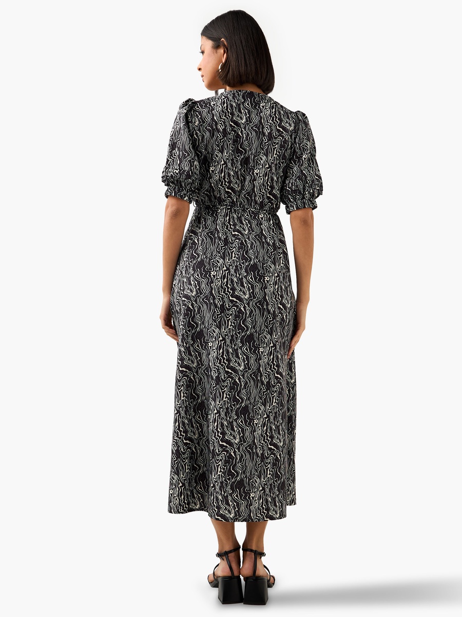 Abstract Print Off Shoulder Dress with Tie-Ups