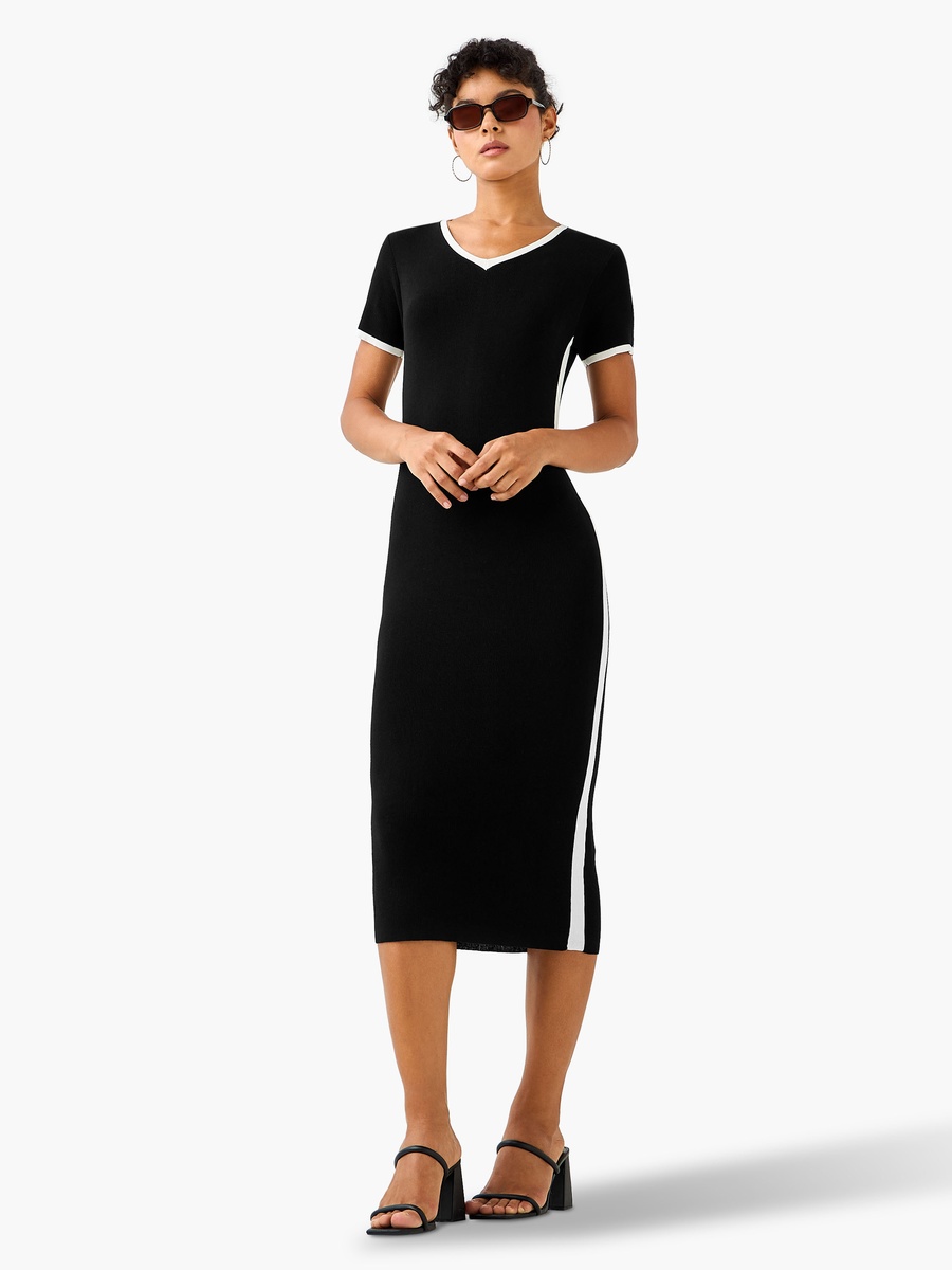Bodycon Midi Dress with Trim Design