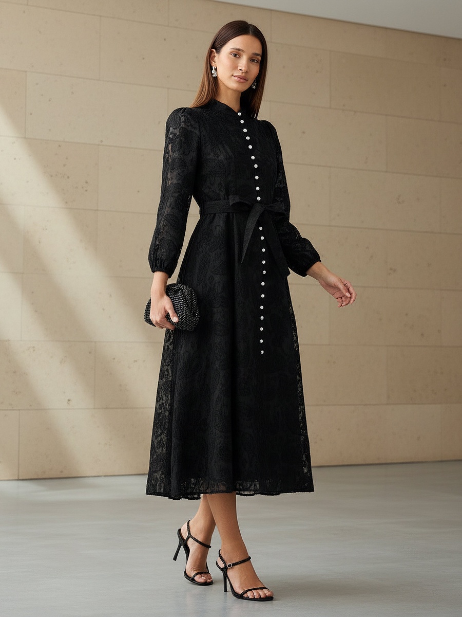 A-Line Midi Dress with Paisley Embroidery and Tie-Up Belt For Default Category at Saudi | Styli A-Line Midi Dress with Paisley Embroidery and Tie-Up Belt For Default Category at Saudi | Styli