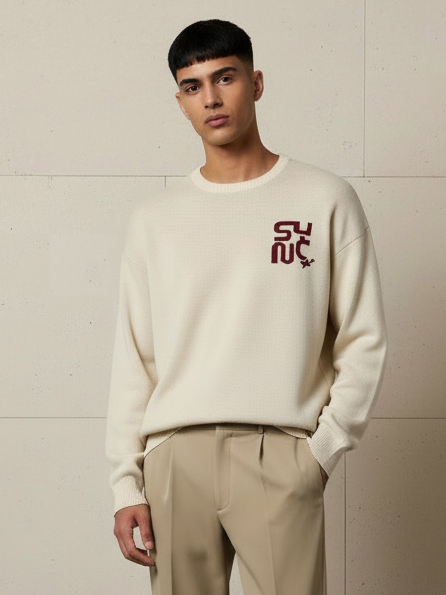 Men Crew Neck Jacquard Sweater