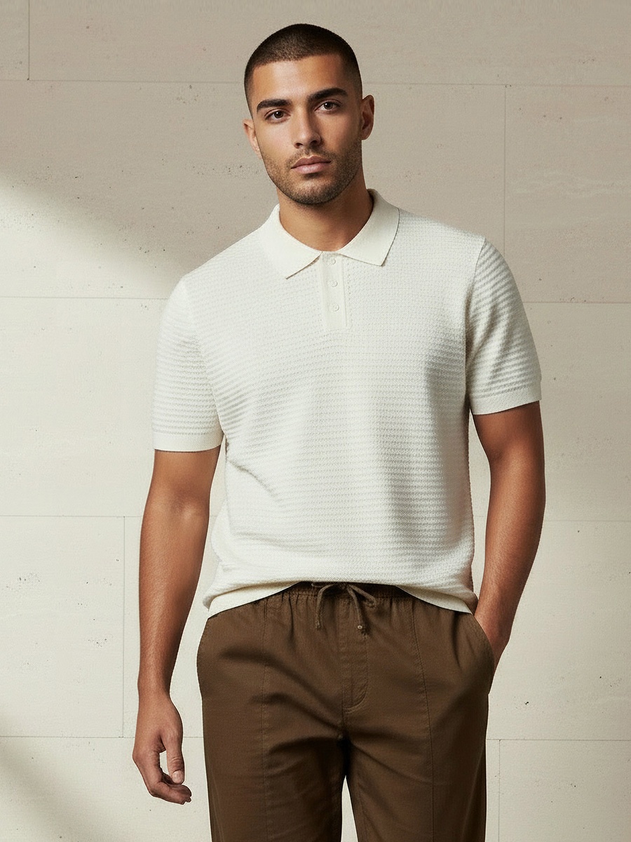 Men Short Sleeves Textured Polo T-Shirt