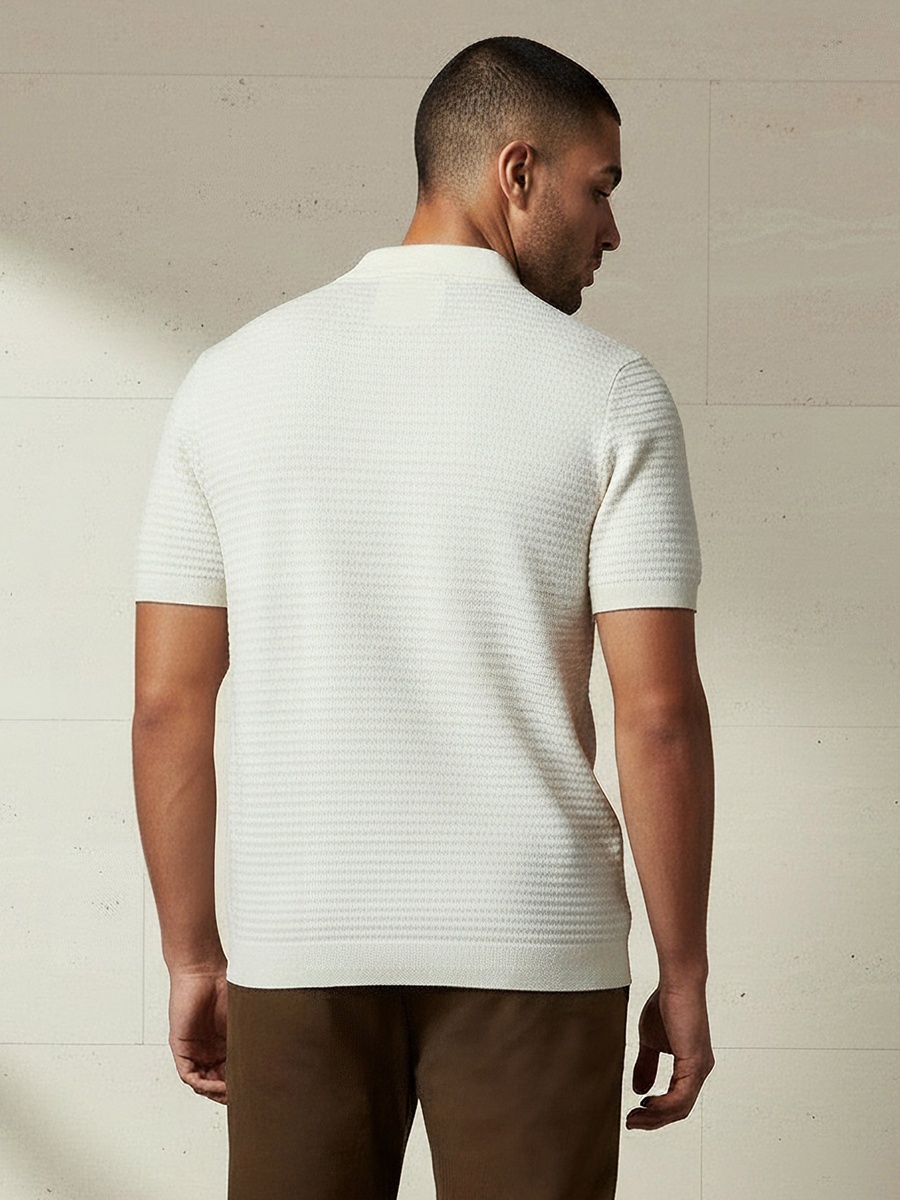 Men Short Sleeves Textured Polo T-Shirt