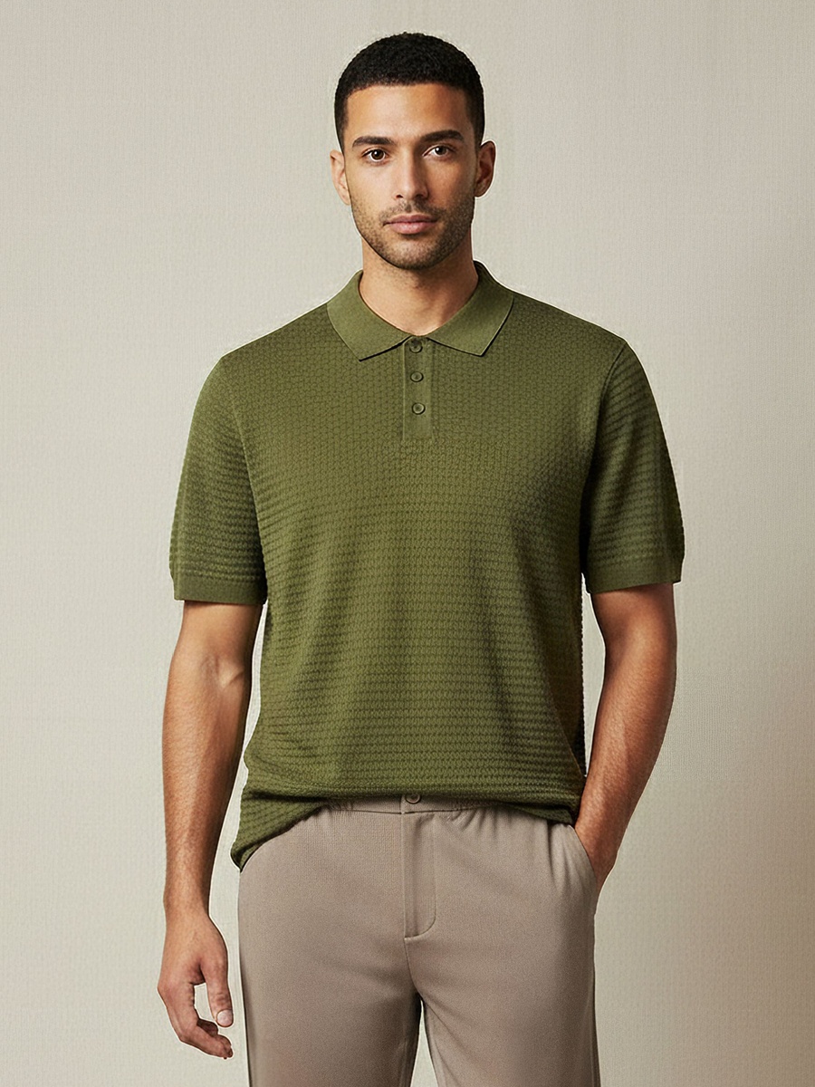 Men Short Sleeves Textured Polo T-Shirt