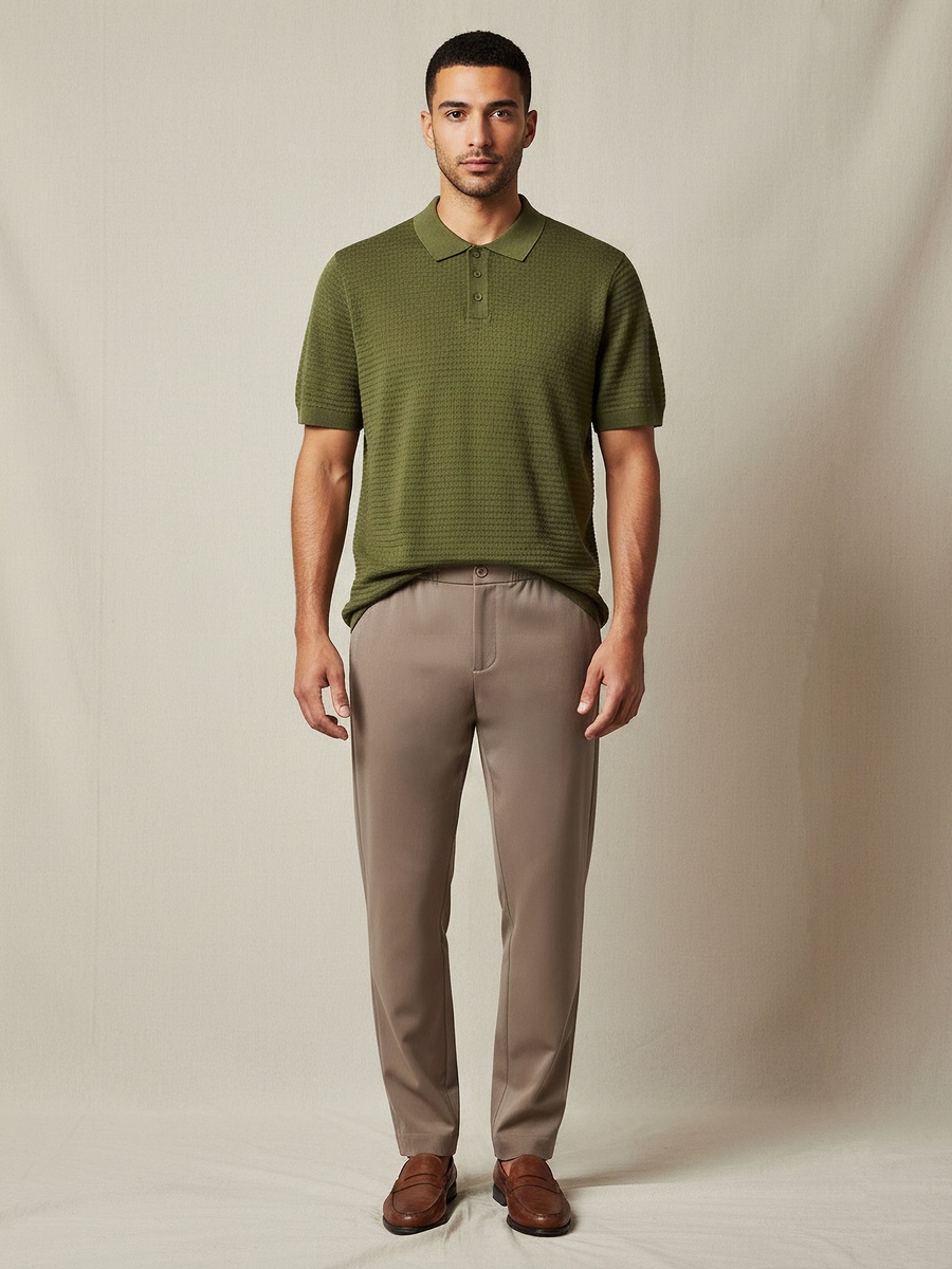 Men Short Sleeves Textured Polo T-Shirt
