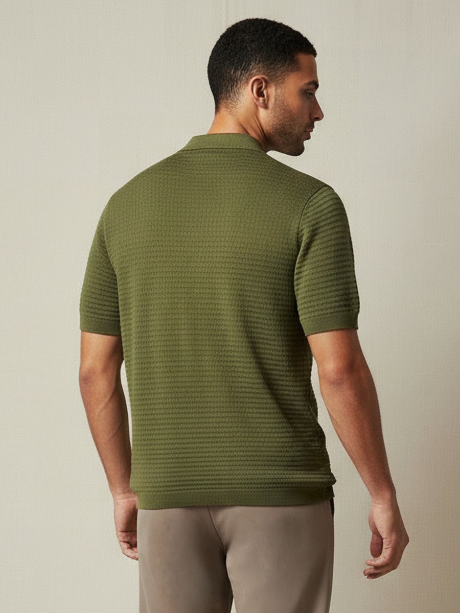 Men Short Sleeves Textured Polo T-Shirt