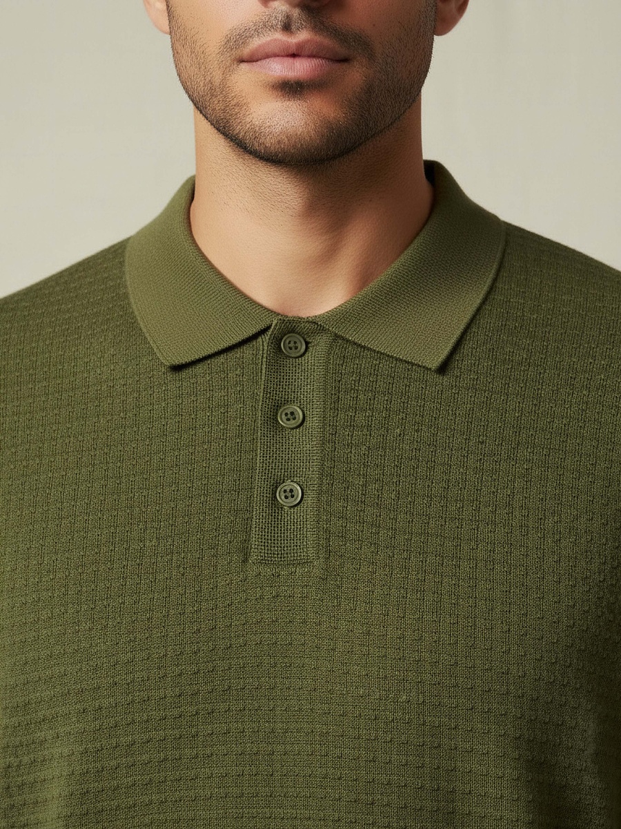 Men Short Sleeves Textured Polo T-Shirt