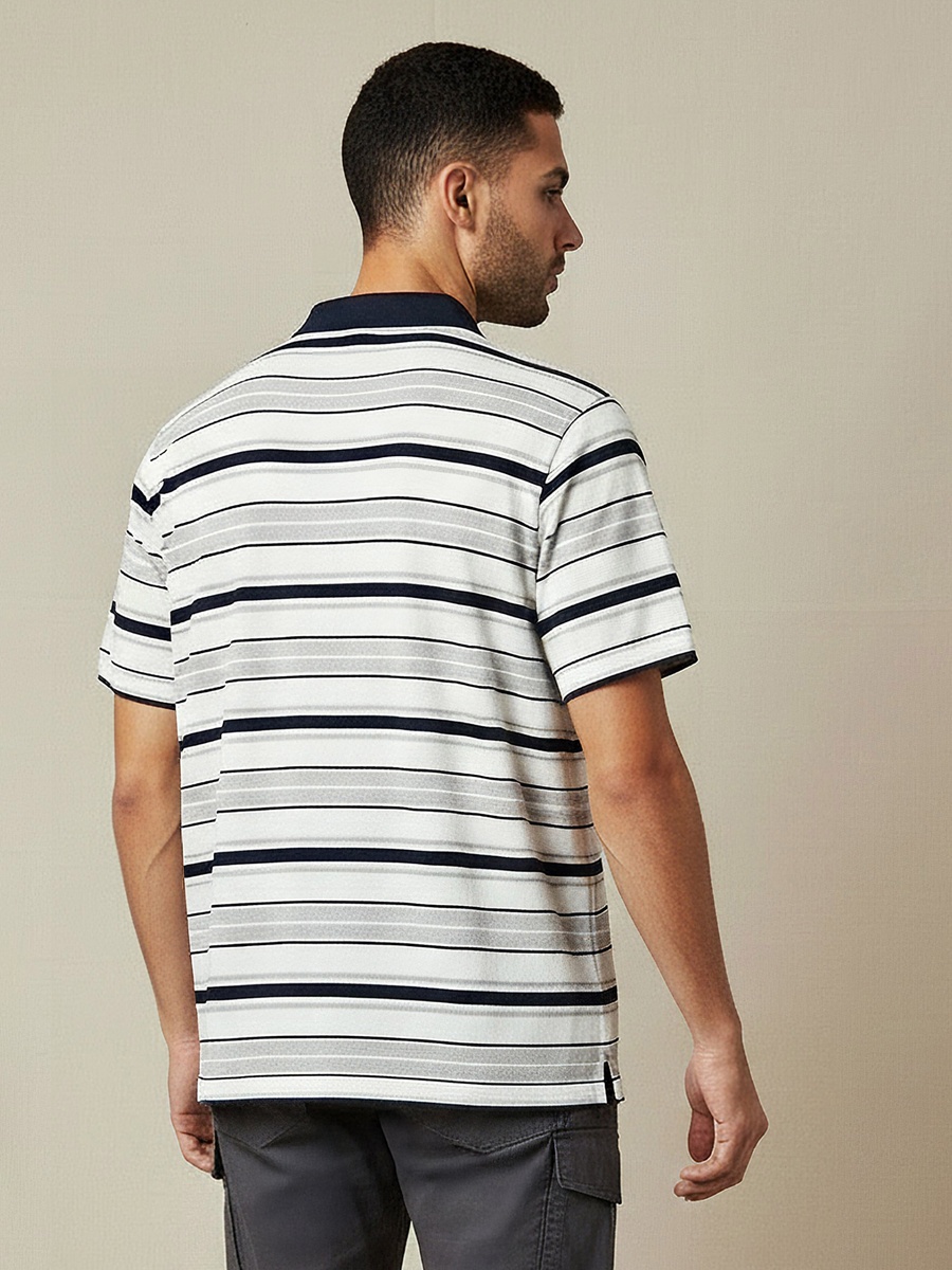 Men Short Sleeves Striped Knitted Polo T-Shirt