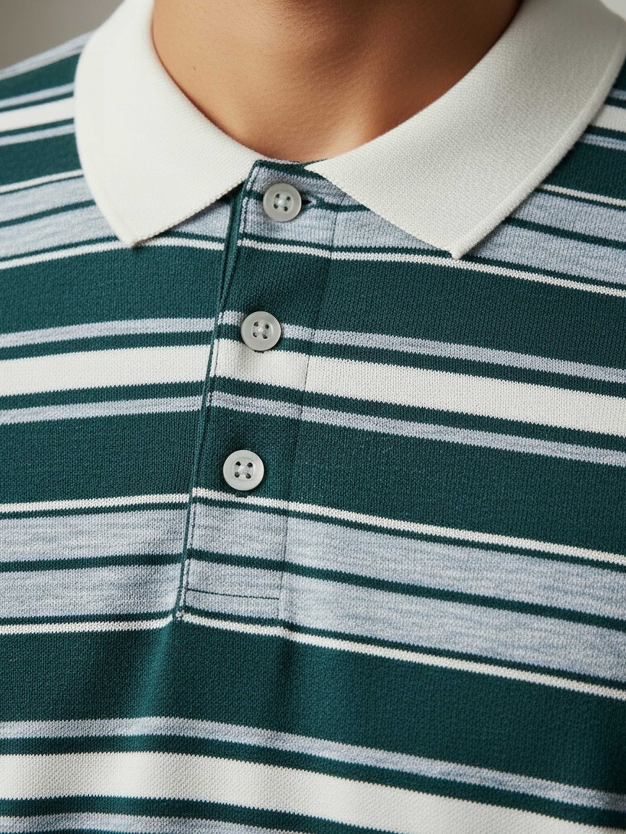 Men Short Sleeves Striped Knitted Polo T-Shirt