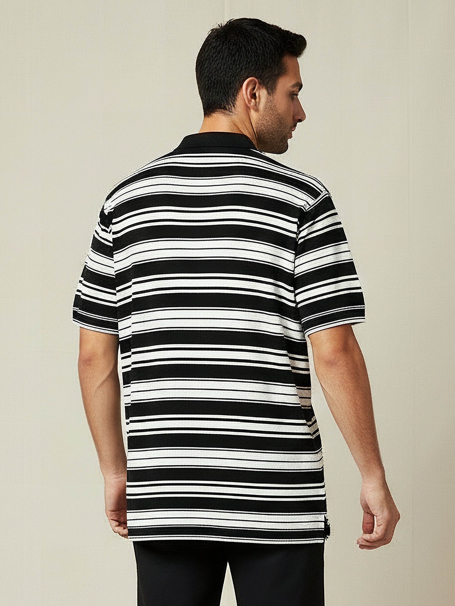 Men Short Sleeves Striped Knitted Polo T-Shirt