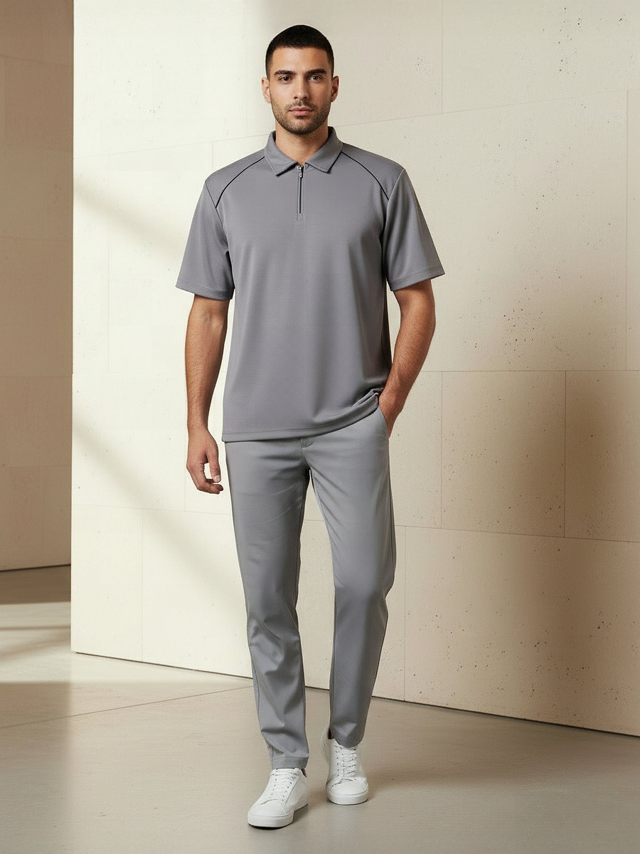 Love Pangolin Men Half Zip Polo T-Shirt