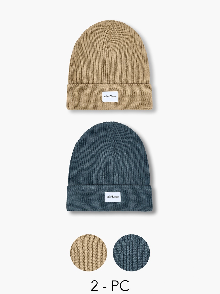 Men Beanie with Applique Detail - Set of 2
