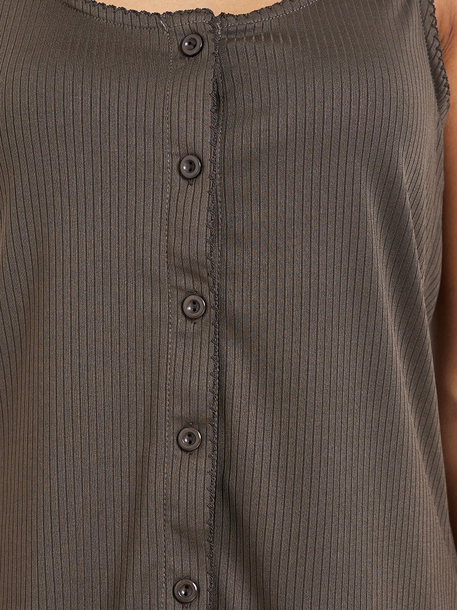 Brown Wide Rib Picot Edge Tank and Shirred Waist Pyjama Set
