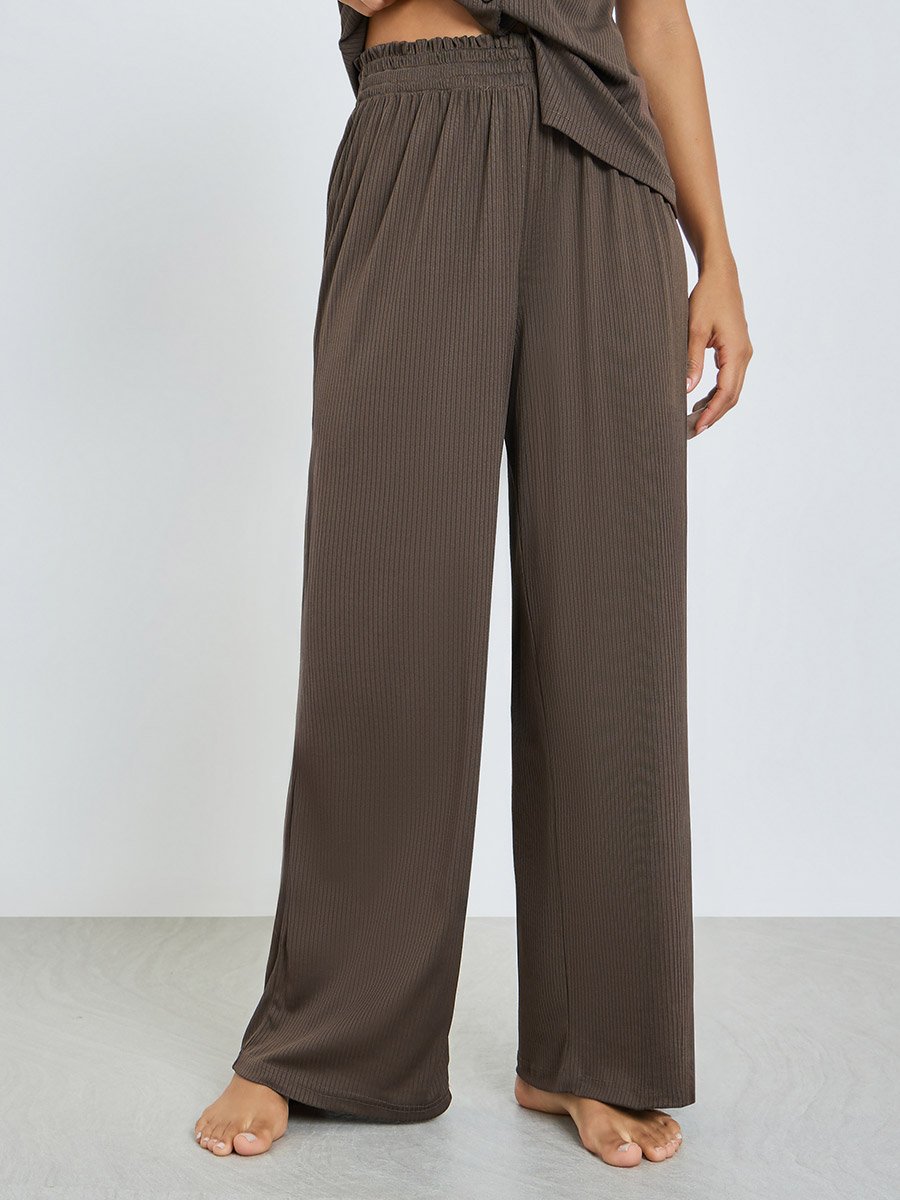 Brown Wide Rib Picot Edge Tank and Shirred Waist Pyjama Set