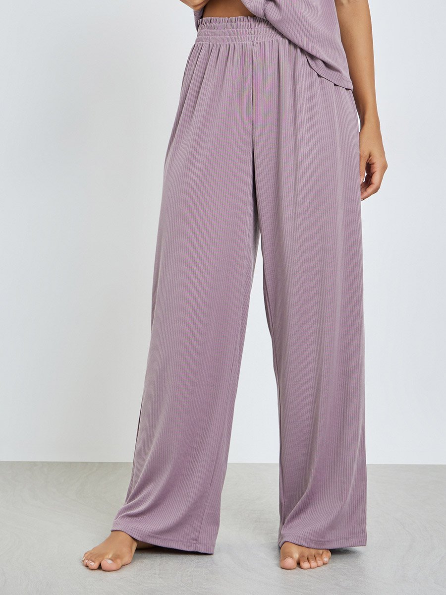 Pink Wide Rib Picot Edge Tank and Shirred Waist Pyjama Set
