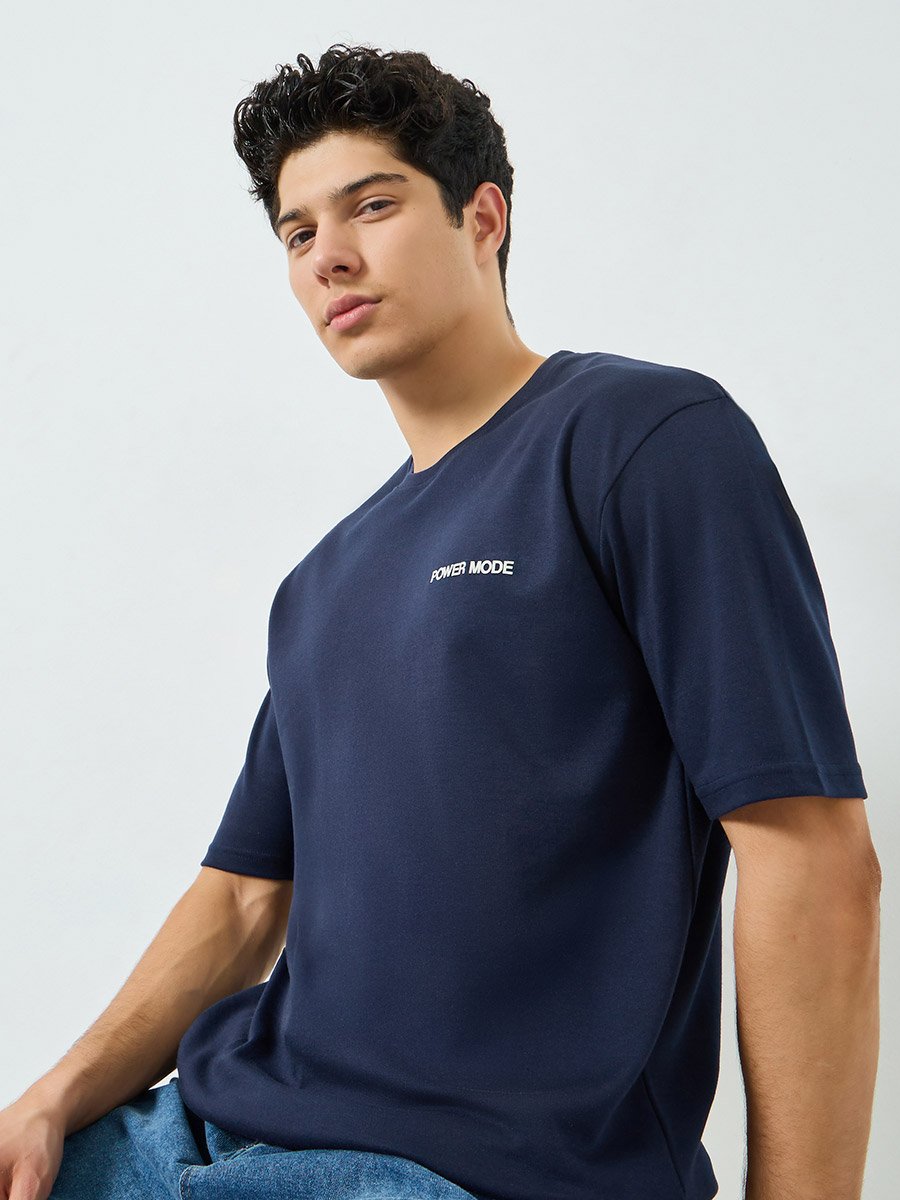 Men Navy Blue Oversized T-Shirt