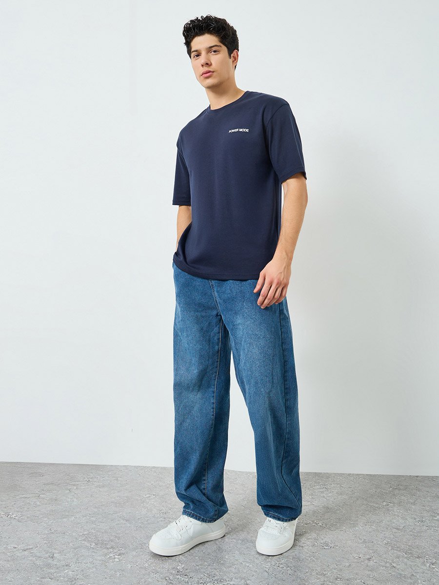 Men Navy Blue Oversized T-Shirt