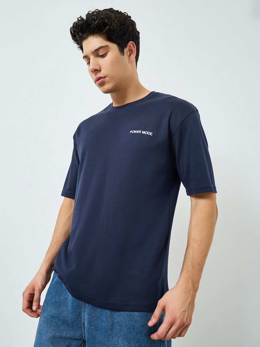 Men Navy Blue Oversized T-Shirt
