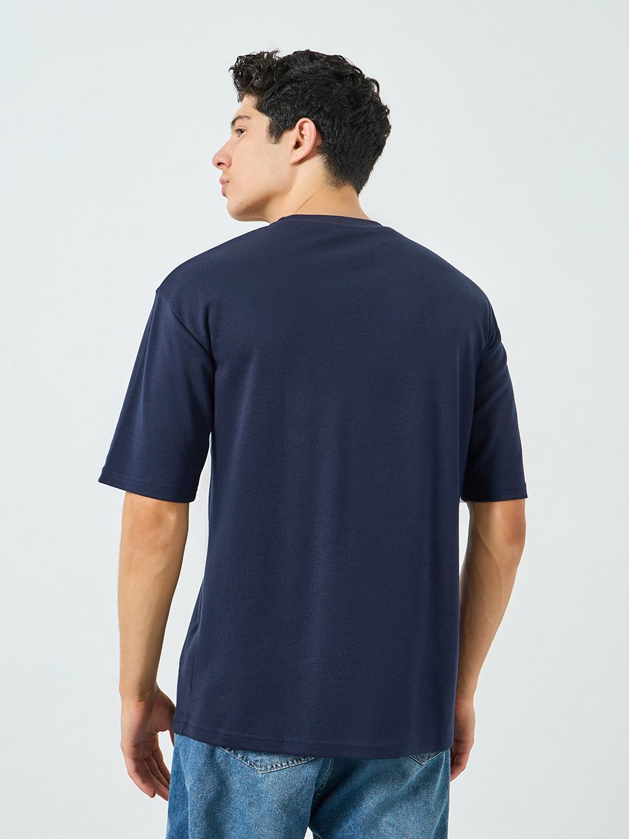Men Navy Blue Oversized T-Shirt