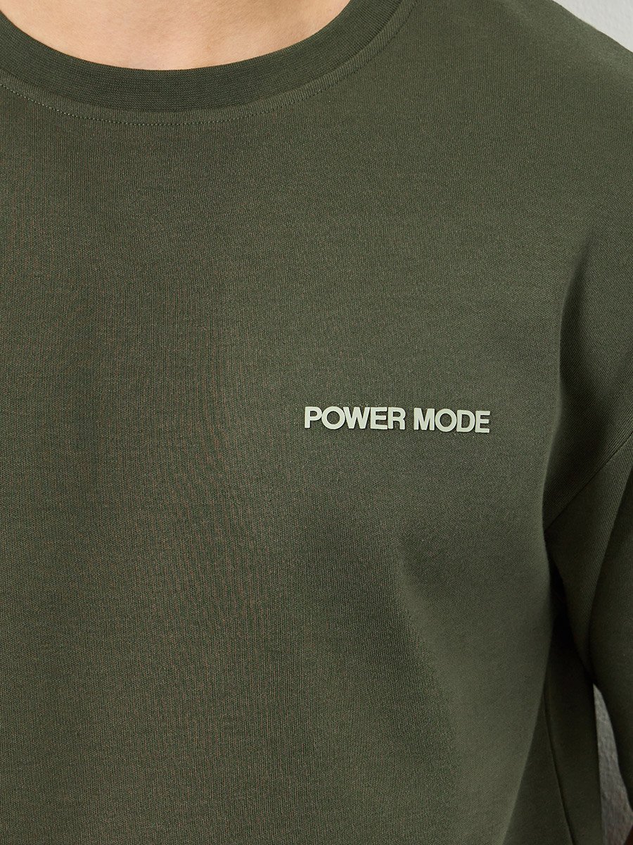 Men Olive Green Minimal Print Oversized T-Shirt