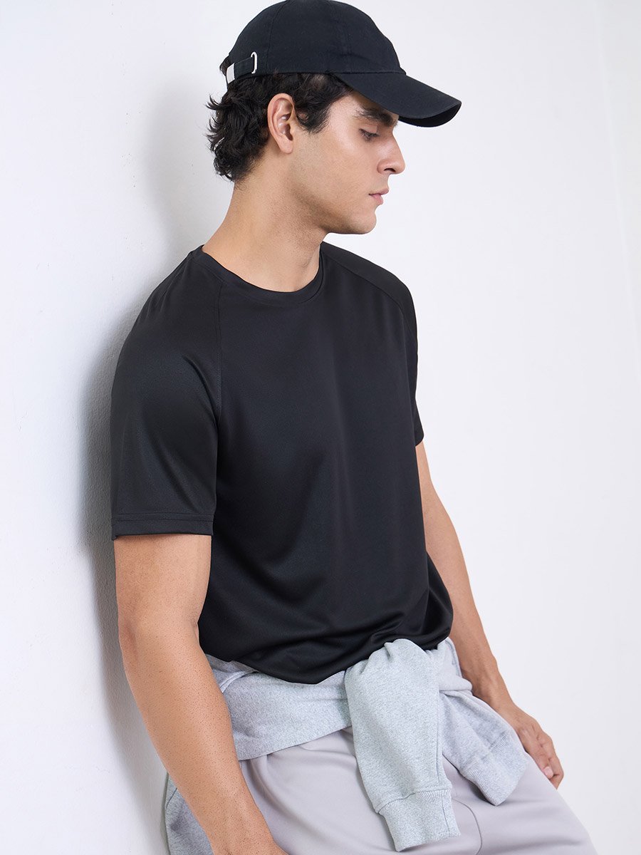 Men Back Reflective Print Raglan Sleeve Active T-Shirt