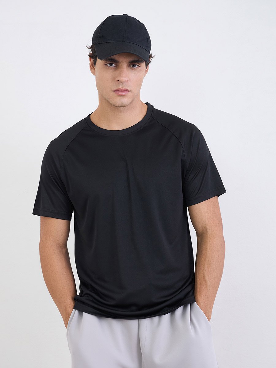 Men Back Reflective Print Raglan Sleeve Active T-Shirt
