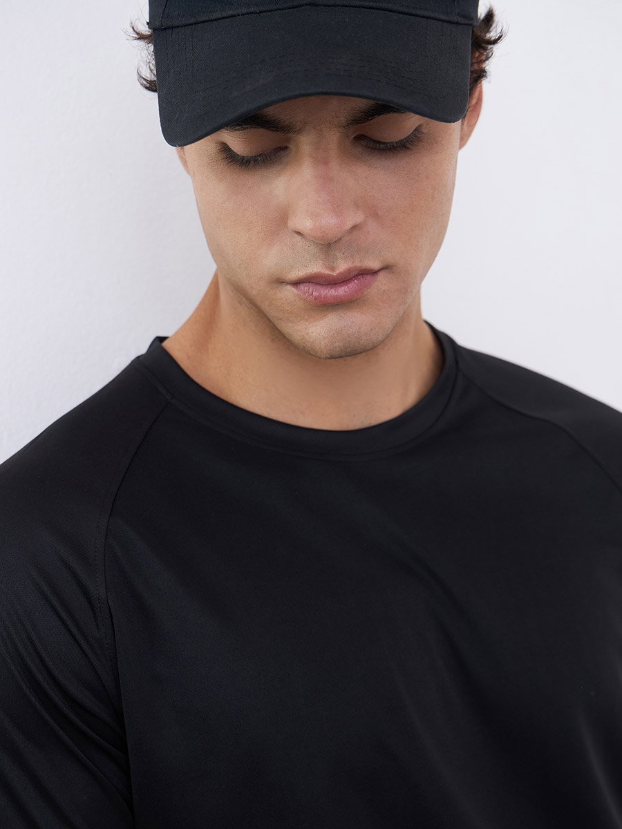 Men Back Reflective Print Raglan Sleeve Active T-Shirt