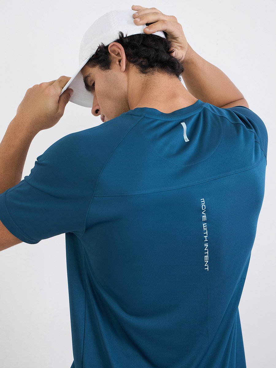 Men Back Reflective Print Raglan Sleeve Active T-Shirt