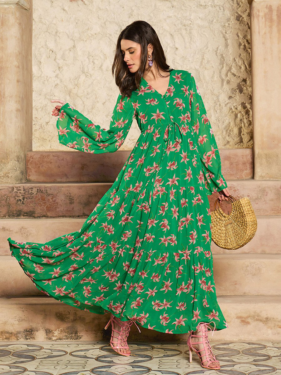 green floral sequin dress Drawstring Waist T-shirt Dress in Army Green – First Stitch
