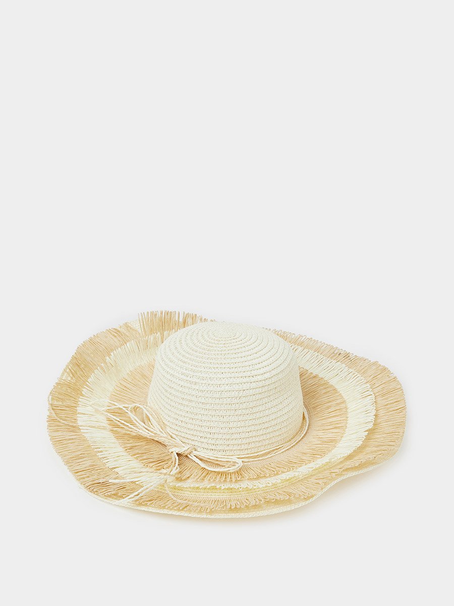 Wide Brim Frayed Edge Straw Hat
