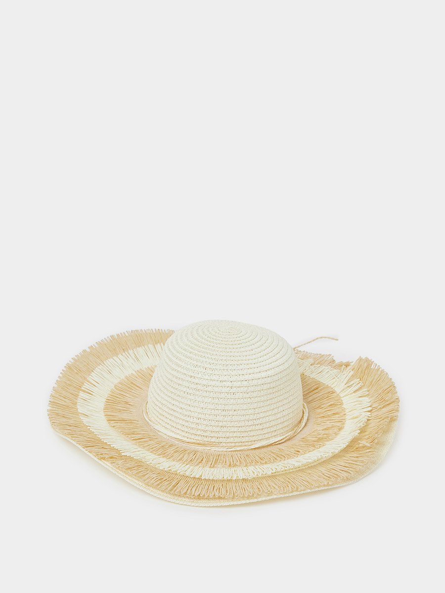 Wide Brim Frayed Edge Straw Hat