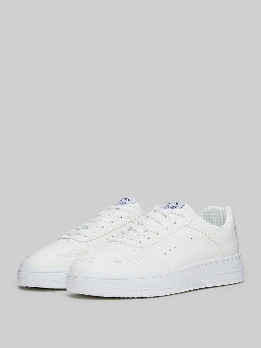 Minimalist White Lace-Up Casual Sneakers
