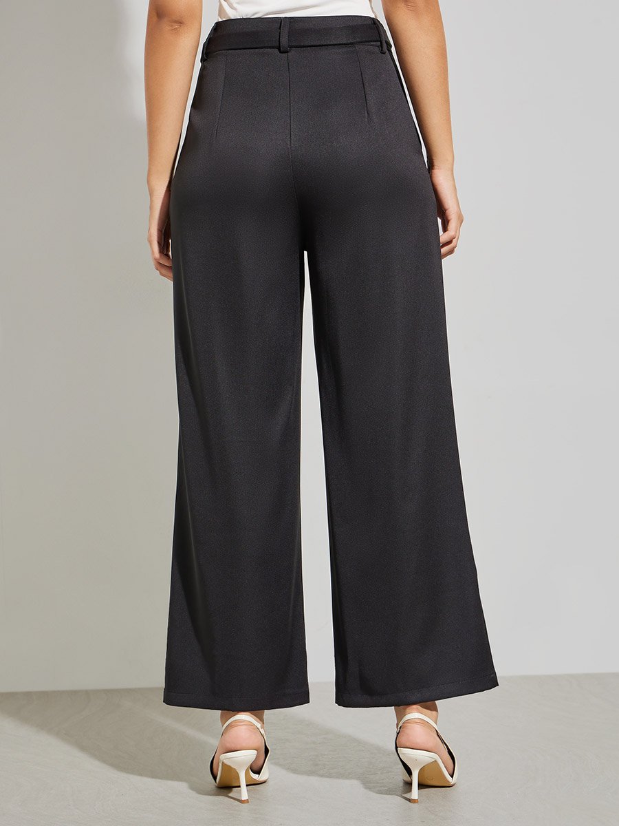 Black Wide Leg Trousers with Chain Link Detail