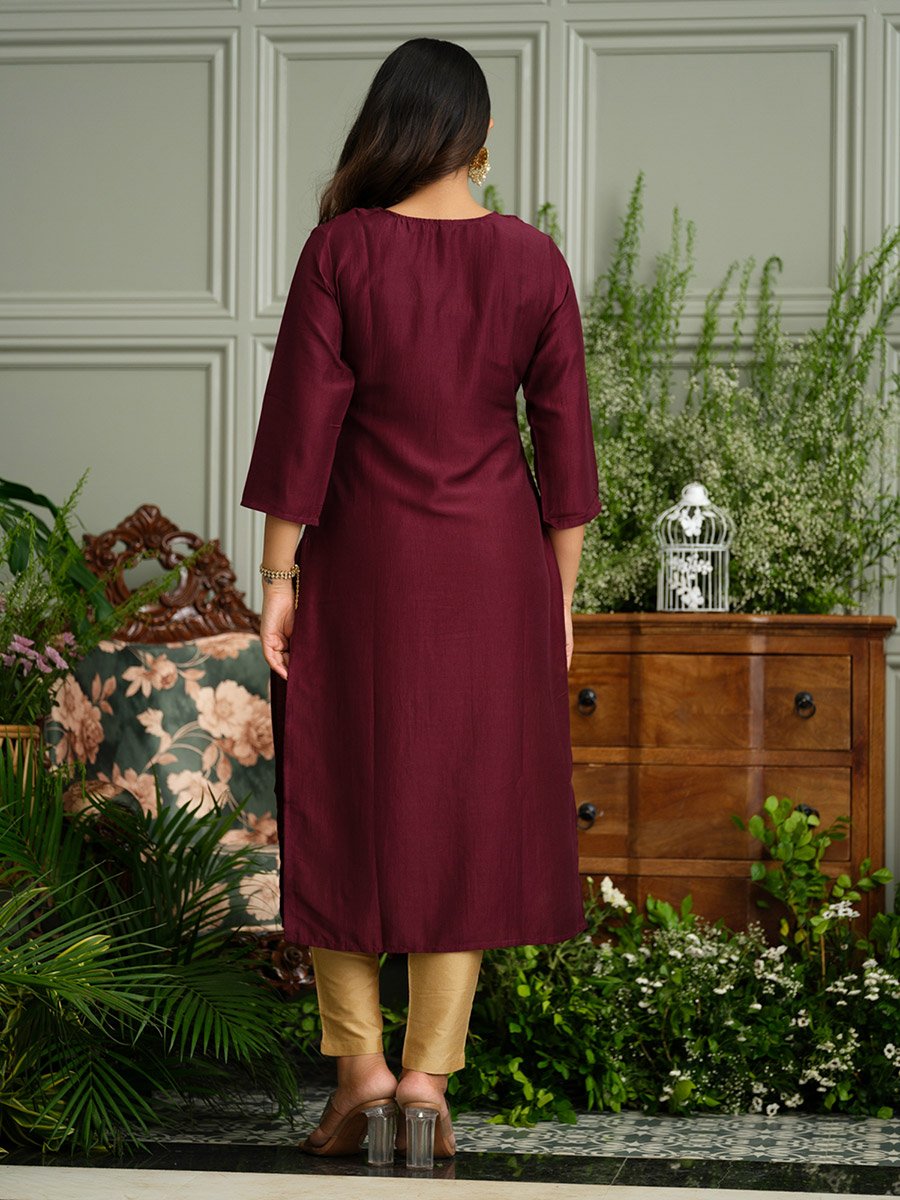 Women Floral Embroidered Sequined Raw Silk Kurta