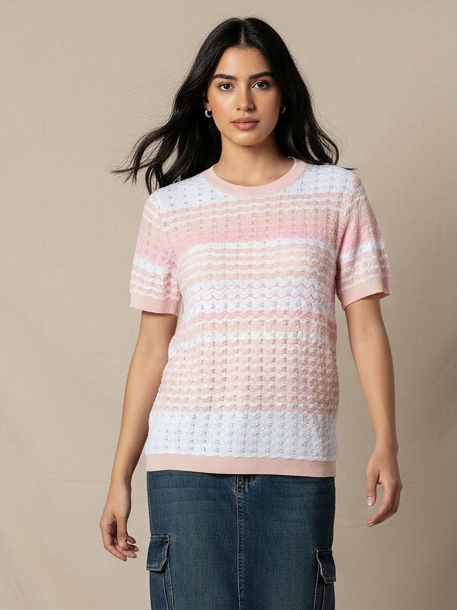 Regular Fit Striped Top with Texture