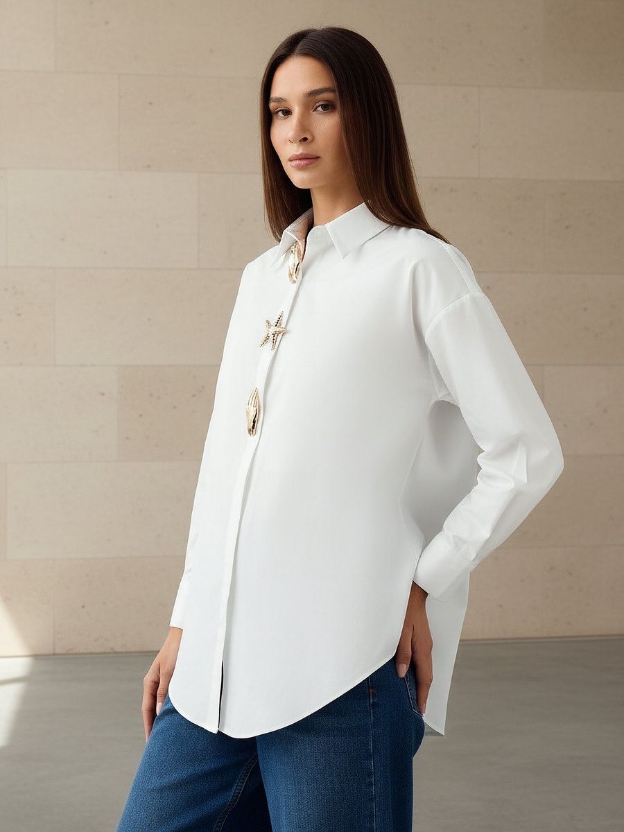 Cotton Shirt with Embellished Detail